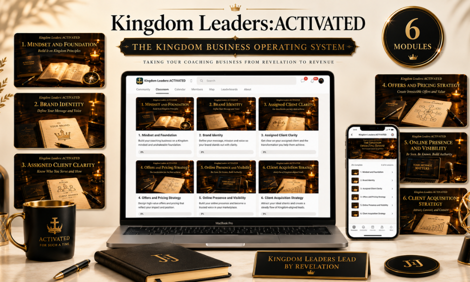 Kingdom Business Operating System inside KLA classroom showing all six modules